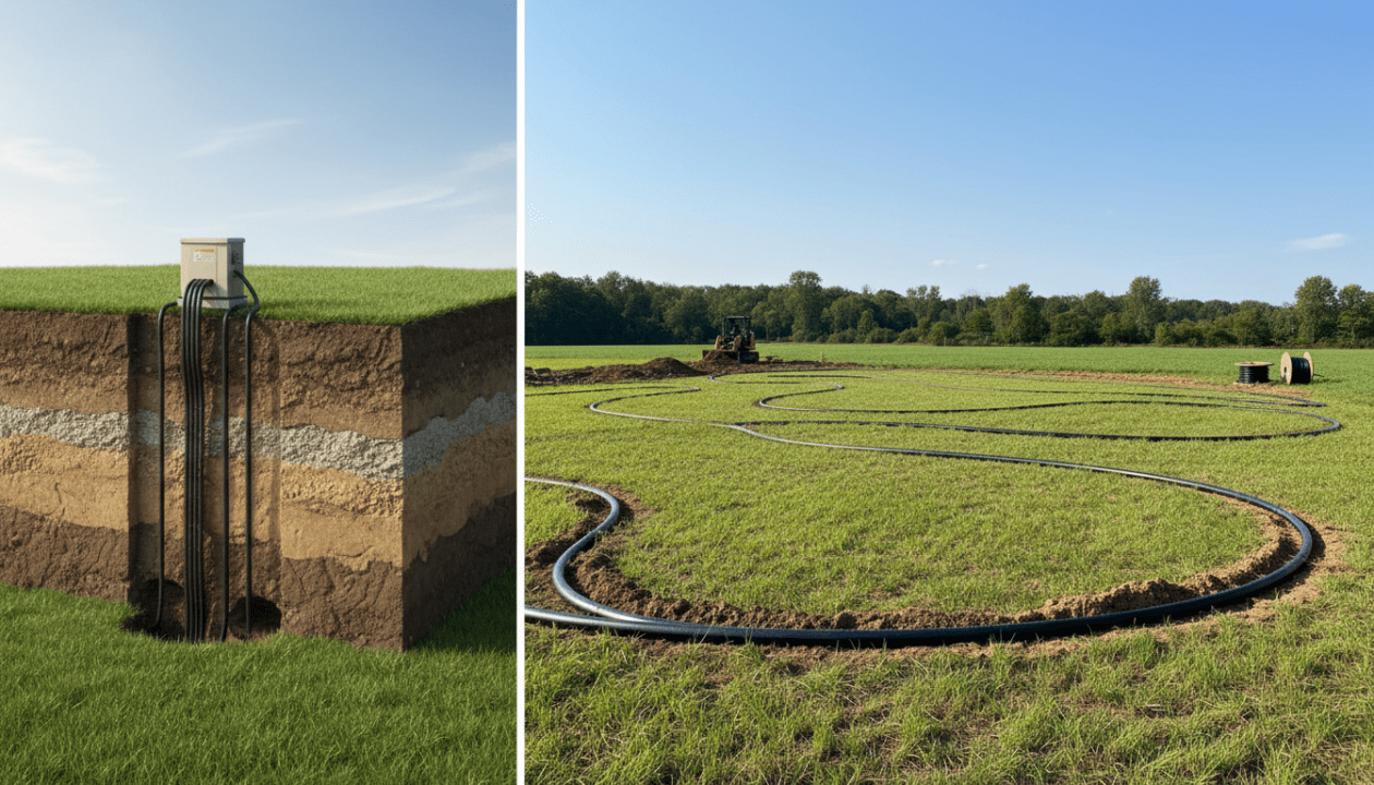 découvrez les différences entre la géothermie verticale et horizontale et apprenez quelle surface de terrain est nécessaire pour chaque système afin d'optimiser votre projet énergétique.