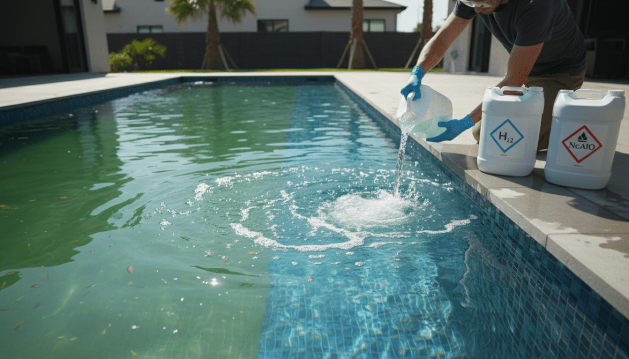 découvrez notre guide d'urgence pour rattraper une eau verte facilement grâce au peroxyde d'hydrogène et au chlore choc. conseils pratiques pour une piscine claire et saine rapidement.