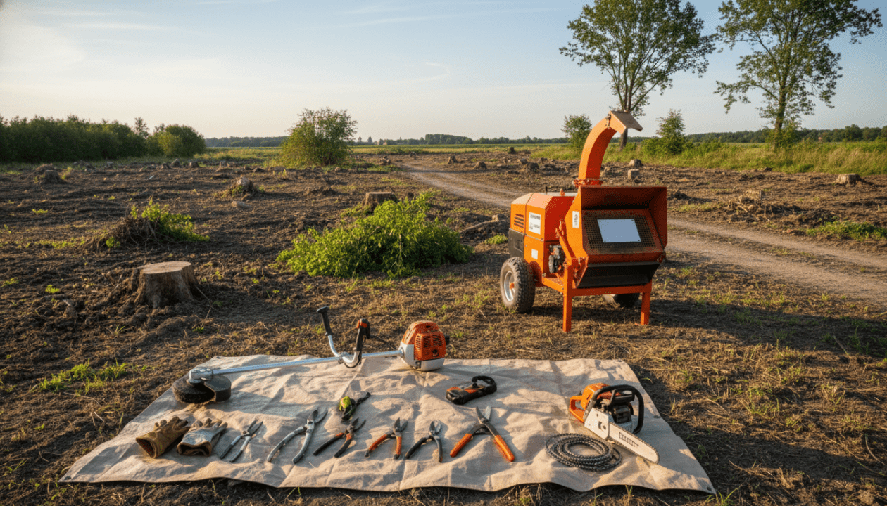 découvrez les outils essentiels pour préparer votre terrain avant construction et débroussailler efficacement, y compris la location d'un broyeur de branches pour un nettoyage optimal.